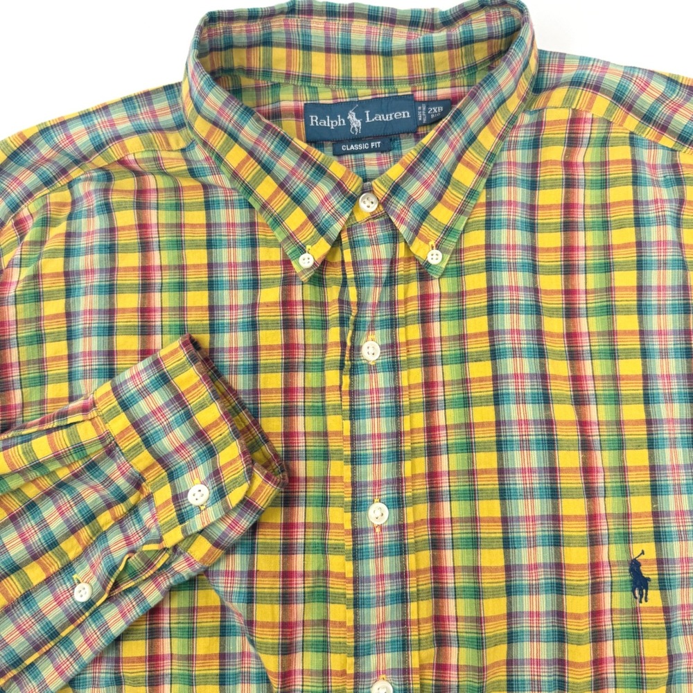 Ralph Lauren Mens 2XB Big Classic Fit Plaid Cotton Linen Button Down Shirt